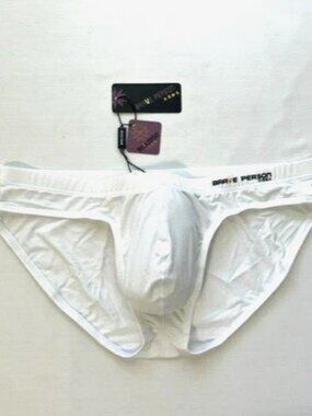 "Brave Person" Men's Swim Bikini Brief - White (BP9791-BK) Contoured Pouch